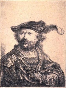 Rembrandt van Rijn Painting - en gorro de terciopelo y penacho SIL retrato Rembrandt